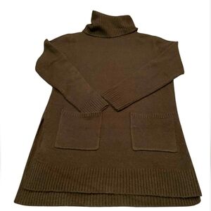 ​HYFVE Brown Turtleneck Sweater‎ Tunic Dress Pockets Knit Hi-Low Slit S Cozycore